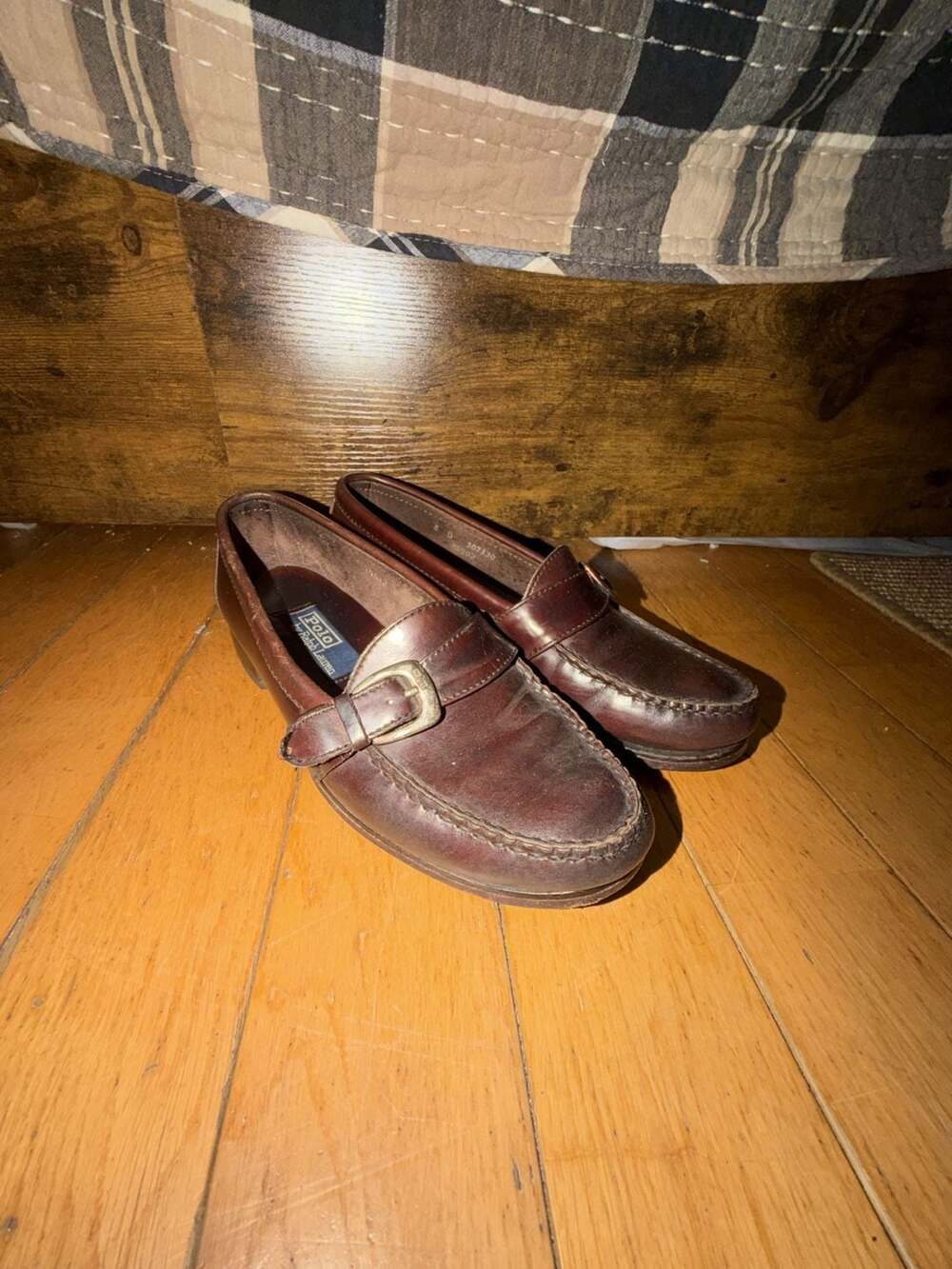 Polo by Ralph Lauren Men's Brown Leather Buckle Loafers Slip on dress Size 8 D
